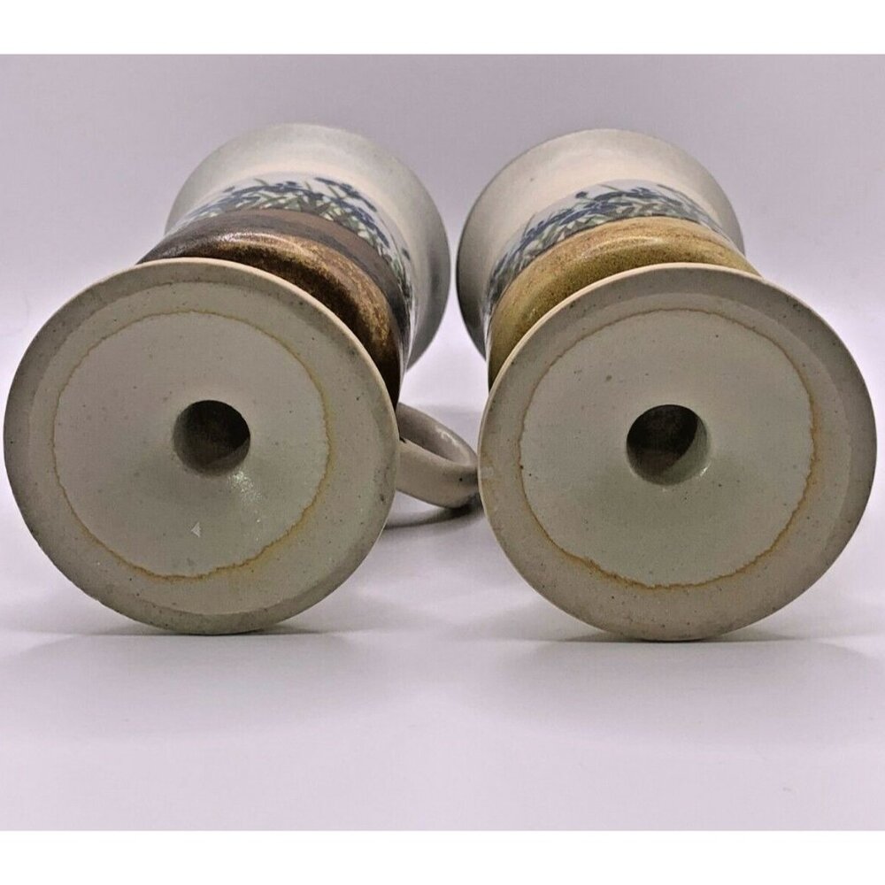 2 VTG Otagiri Tall Irish Coffee Mugs Footed with Blue/Purple Irises Stoneware - Picture 8 of 10